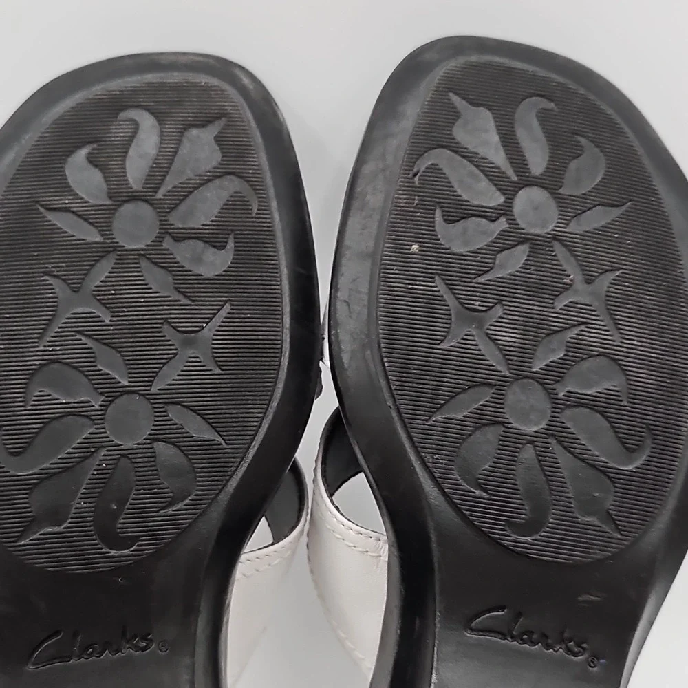 Clarks Black & White Leather Slide Wedge Sandals Size 7.5M